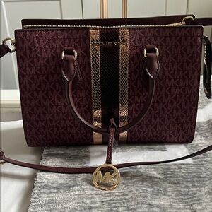 Michael Kors Maroon and Gold Purse